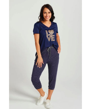 Zafina Three Quarter Pant - Black / Stripe